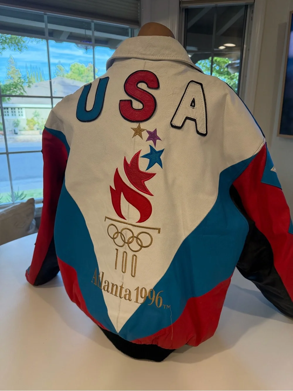 VINTAGE 1996 ATLANTA OLYMPIC GAMES LEATHER BOMBER IACKET SIZE L
